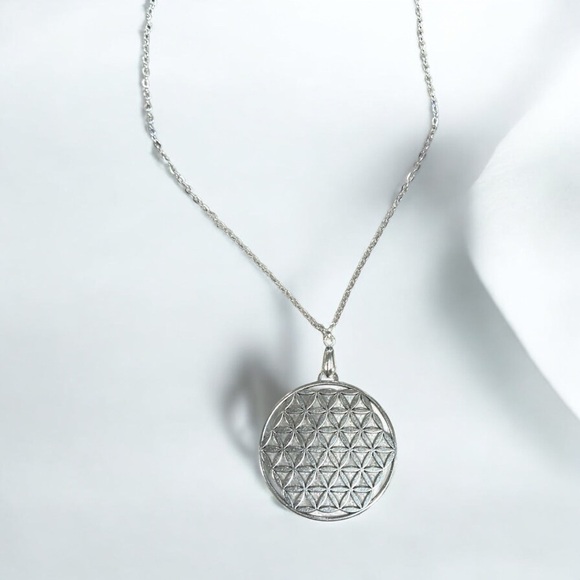 Silver Flower of Life Pendant Necklace 20in - Picture 1 of 4